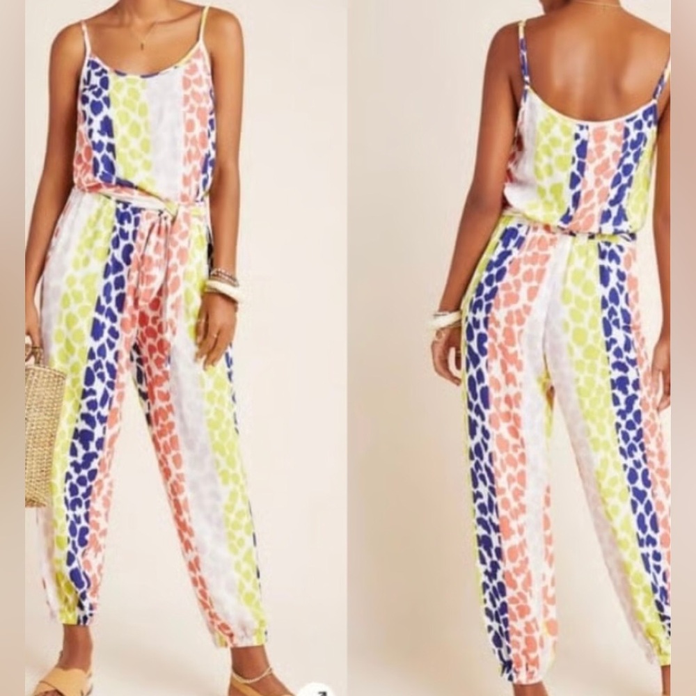 ANTHROPOLOGY NWOT Size Small Colorful Sleeveless Jumpsuit Romper Leopard Print